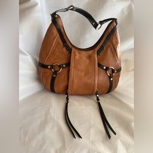 RARE Vintage Tre Vero Italian Leather HOBO bag-Butterscotch Brown & Black unique
